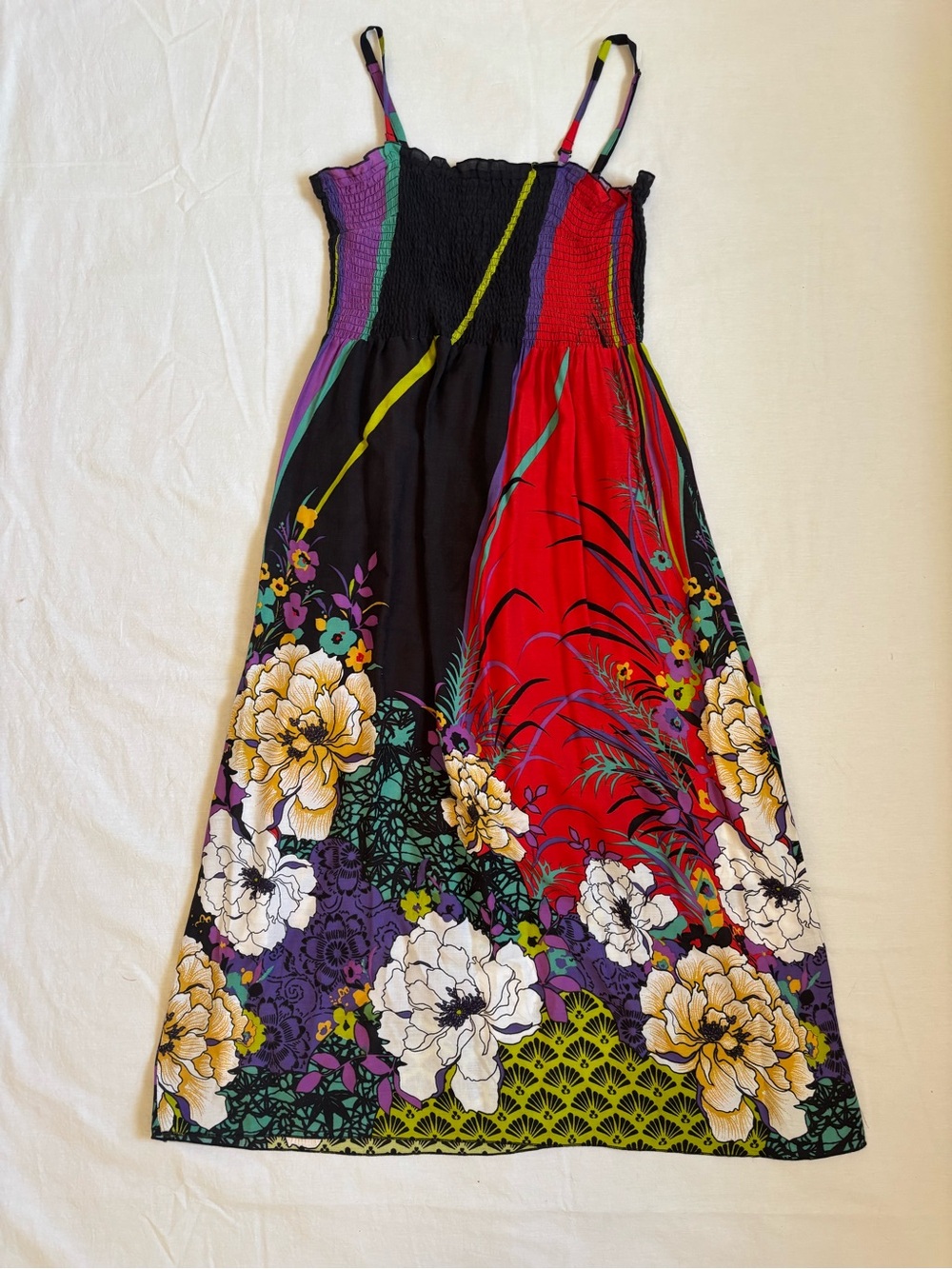 Love Culture Y2K Smocked Maxi Dress Bold Floral Boho Festival Summer XL